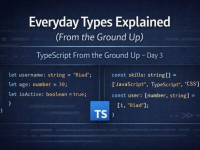Code examples showing everyday TypeScript types including primitives, arrays, and tuples